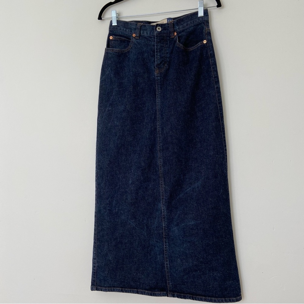 Vintage 90s GAP Low Rise Denim Maxi Skirt Dark Wash size 1
